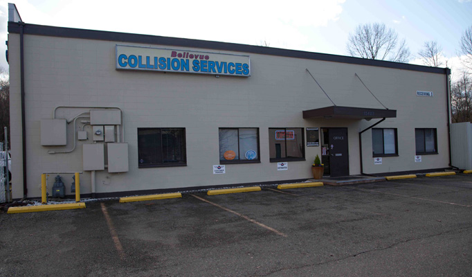 The Bellevue Collision Services Shop Front.