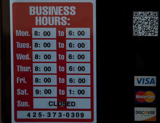 Our Business Hours Sign.