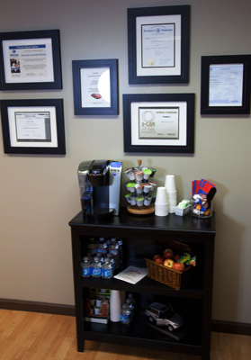 Our certifications and awards, as well as our condiments bar.
